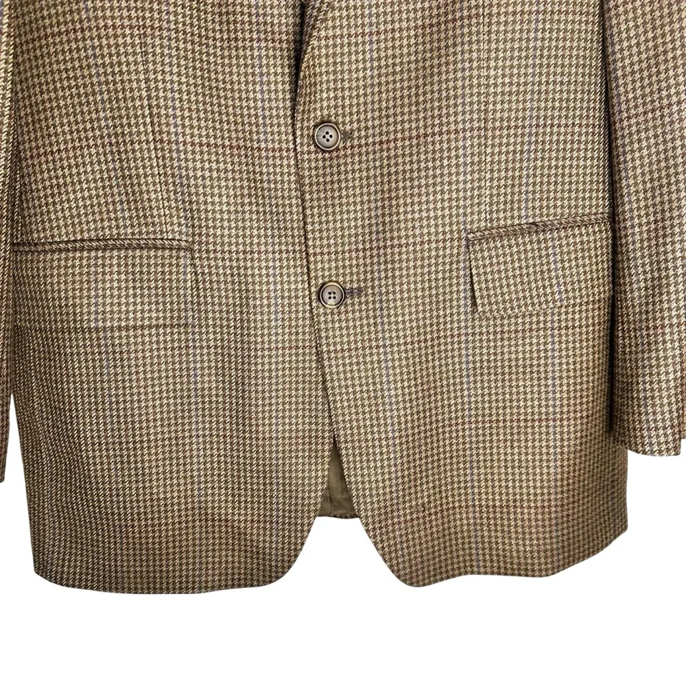 VTG Ralph Lauren Mens 42L Wool Houndstooth Sport Coat Brown Canada Blazer Jacket